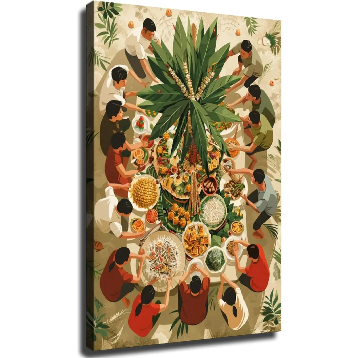 Framed Filipino Boodle Fight Feast Photorealistic Artwork - 12*18 inch Realistic Authentic Filipino Dishes Print, Ready-to-Hang Living Room Decor Wall Art for Home Supplies