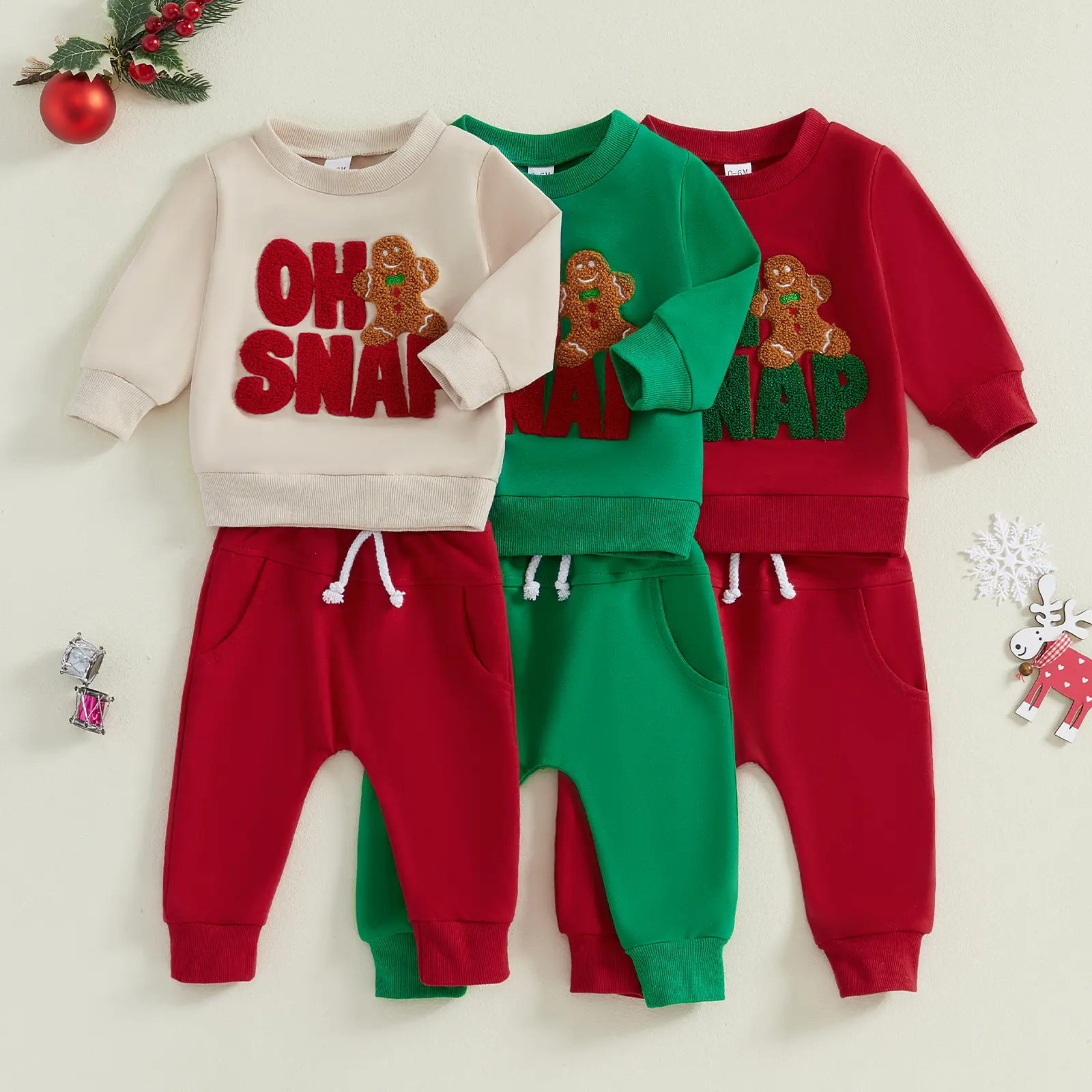 Baby Girls Boys Christmas Outfits 2pcs Long Sleeve Gingerbread Embroidery Lettered Sweatshirt Jumper Elastic Pants Set Toddler Clothes