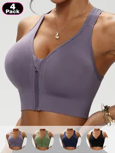 Women's High Support Sports Bra with Front Zipper, Cross Back Design, Breathable Sweat-Wicking Fabric, Padded for Stability