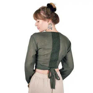 Linen Long Sleeve Wrap Shirt (Forest Green)