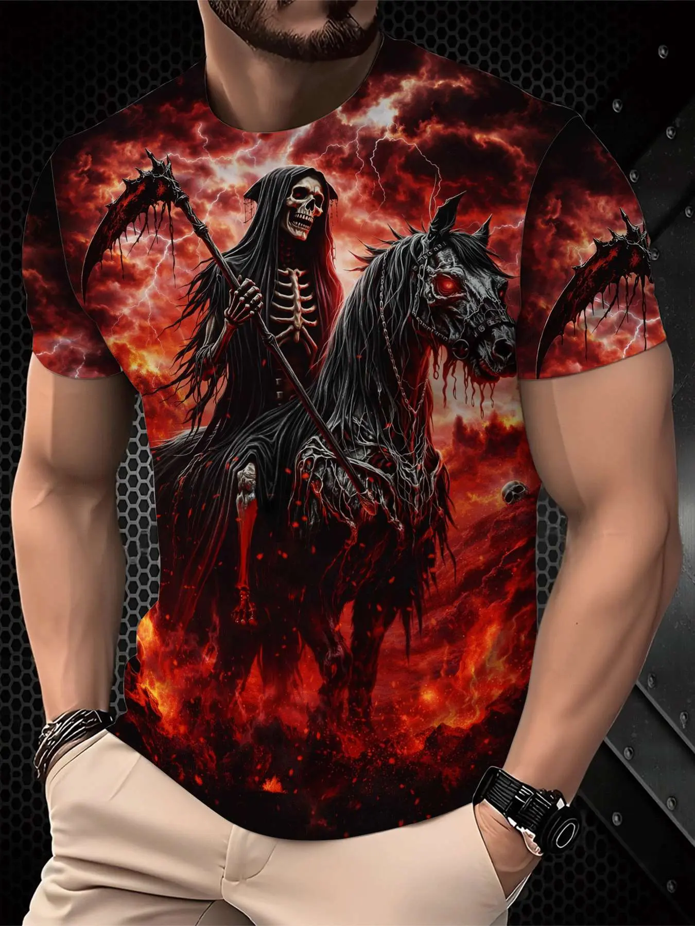 Men's Printed T-Shirt - Black/Gradient Multi-color Trendy Top, Cool Graphic Tee, Round-neck Short-Sleeved T-shirt, suitable for daily wear, casual gatherings, fashionable gradient style, machine washable