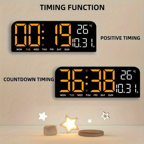 Large LED Alarm Clock with Temperature & Humidity Display – Digital Clock with Timer, Week Display, Bright Adjustable Screen for Bedroom Living Room Office