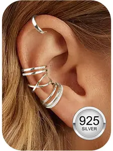4 Pcs 925 Sterling Silver Ear Cuffs for Women, Non Pierced Adjustable Ear Cuffs Earrings, Clip on Cartilage Helix Wrap Ear Jewelry Set