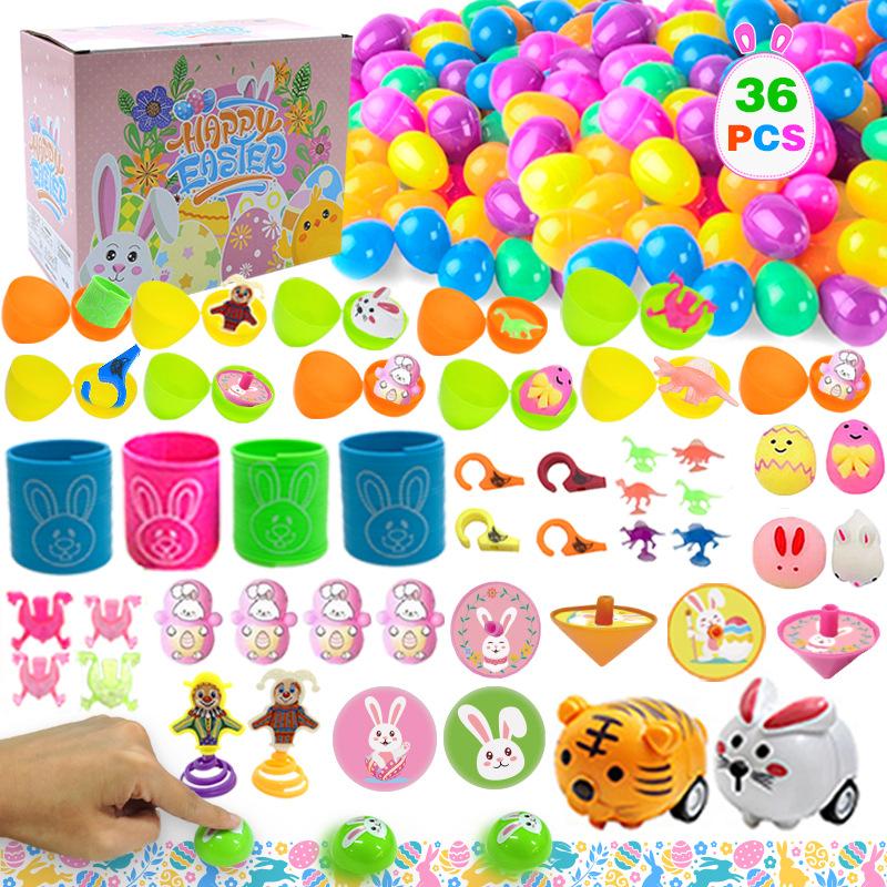 36pcs/50cs/100pcs Prefilled Easter Eggs Toys and Stickers for Easter Egg Hunt, Filled with Toys Party Favors for Kids Boys Girls Easter Eggs Hunt, Basket Stuffers Fillers, Classroom Prize Supplies Springtok