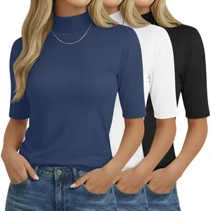 Pack Women's Mock Neck Tshirts Half Sleeve Turtleneck Tops Loose Fit Dressy Casual Tunic Shirts Summer Basic Tees