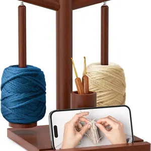 Wooden Yarn Holder for Crocheting and Knitting, Upgraded Magnetic Rotating Yarn Spinner with 2 Spindles, Perfect for Crocheting and Knitting Lovers
