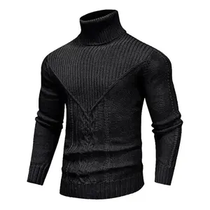 Men's Solid Color Textured Turtle Neck Sweater, Regular Fit Casual Long Sleeve Jumper for Fall & Winter, Men's Knitwear for Daily Wear, Knit Pullover