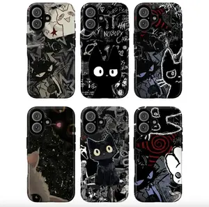 Gothic Black Cat Dark Y2K Grunge Aesthetic Casing - Scribbles, Skulls, Creepy Cute Pet Lover Art, Edgy Emo Alternative Custom Cellphone Accessories - Heavy-Duty Shockproof Resistance Phone Case for iPhone 17 Pro Max, 16 Air, 15, 14, 13, 12, 11