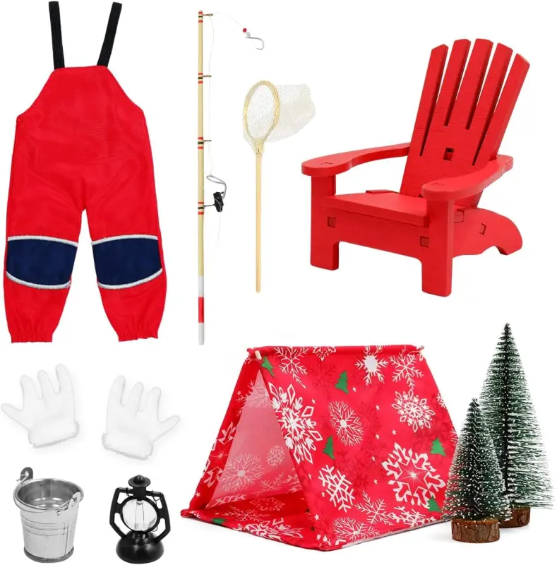 Christmas Elf Accessories - 10Pcs Elf Doll Fishing Accessories Include Fishing Outfit Camping Accessories for Elf Dollhouse,