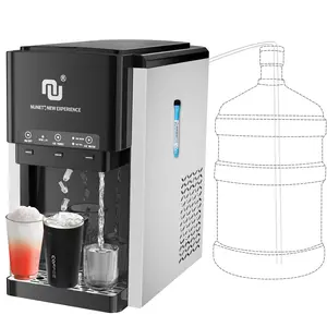 NUNET 3-in-1 Water Bottle Bottom-Loading Ice Dispenser Water Cooler Crusher, Built-in 6L Water Tank, Produces 44lbs Bullet Ice/Shaved Ice Daily, 4 lbs Ice Storage for Home, Office, Facility Use