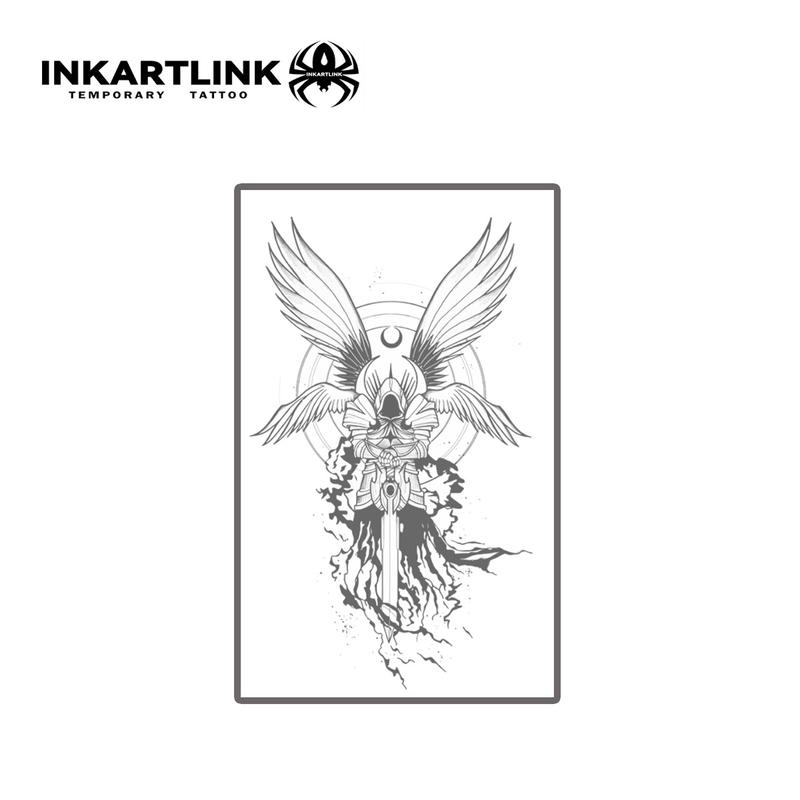INKARTLINK Tattoo Tech, 2 Sheets Medium Semi Permanent Tattoo, Adult Art Design Temporary Tattoos, Lasts 1-2 Weeks, Waterproof, Realistic Look, No Adhesive, No Reflection (Four-winged Angel Design)