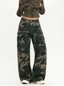 Woman's Camo Cargo Camouflage Pants with Pockets - Durable Polyester Fabric, Versatile Wear, Comfortable Fit, Multiple Pockets for Essentials - Womenswear