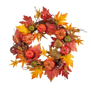 Nearly Natural 24" Autumn Pumpkin & Berries Fall Wreath