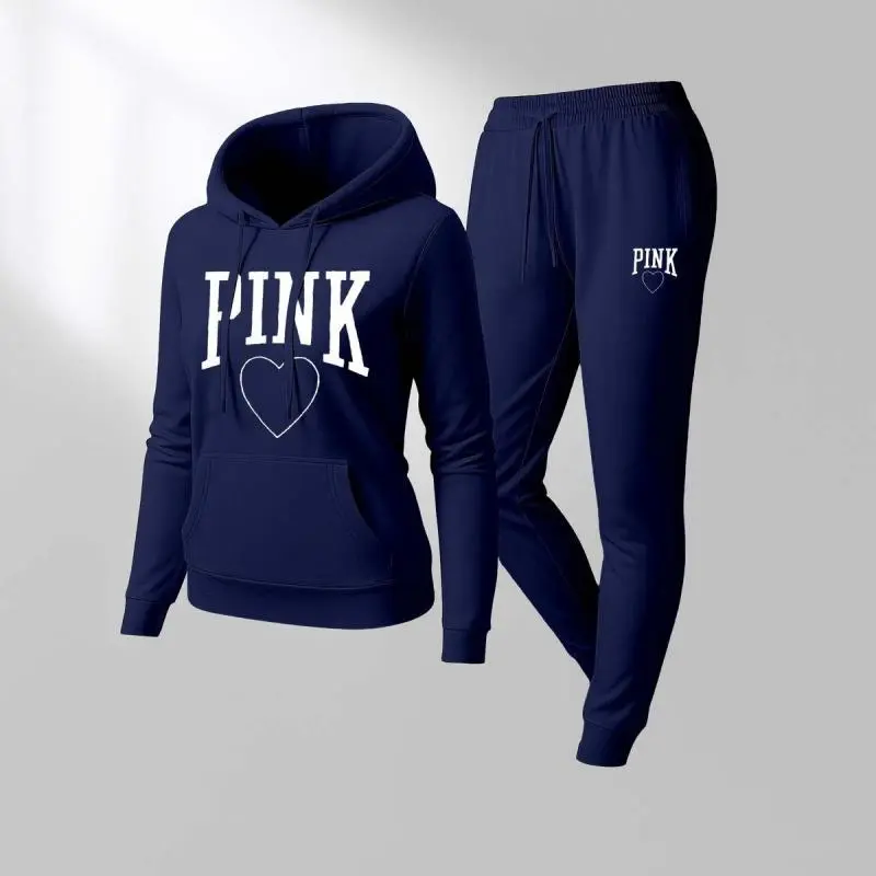 Women's Pink Heart Print Hoodie And Drawstring Track Pants Set, Casual Sportswear, Long-Sleeved Hooded Jacket And Pants, Suitable For Autumn And Winter, Everyday Wear, Indoor And Outdoor Sportswear, Casual Sportswear. Women's Pink Heart Print Hoodie And Drawstring Track Pants Set, Casual Sportswear, Long-Sleeved Hooded Jacket And Pants, Suitable For Autumn And Winter, Everyday Wear, Indoor And Outdoor Sportswear, Casual Sportswear.