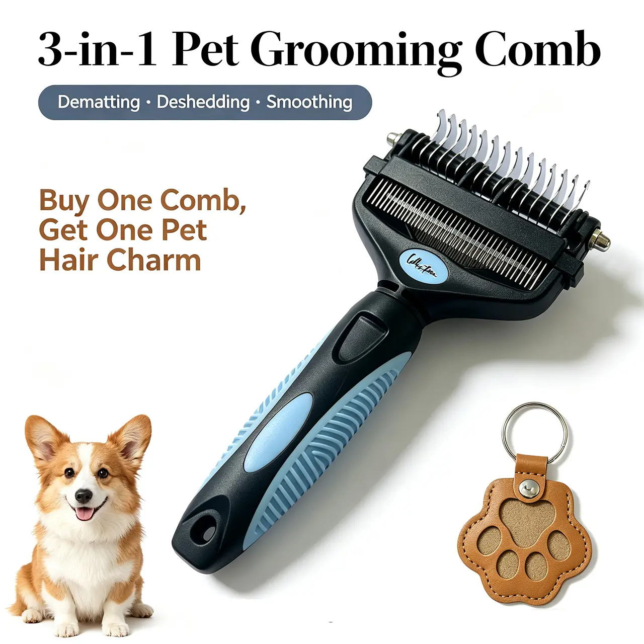 3 In 1 Double Sided Pet Grooming Comb, Dematting & Deshedding Brush, Undercoat Rake Removes Tangles & Loose Fur for Dogs and Cats, Suitable for Short & Long Haired Pets  shedding