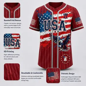 Men's USA Patriotic Baseball Jersey - 250th Independence Day American Flag Shirt, Breathable Comfortable Professional Sports & Outdoor Sportswear