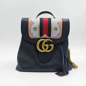 Pre-owned GUCCI As Shown Backpacks US0318 Calfskin Web GG Marmont Flap Chain Backpack