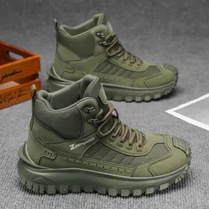 Men's simple high-top lace-up hiking boots, round-toe lace-up design, lightweight and comfortable, available in black, khaki and green, versatile shoes for mountaineering, travel and outdoor sports