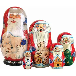 G.Debrekht  Russia Nested Dolls Polar Bear Santa 5 Nest Doll 6.5 in.