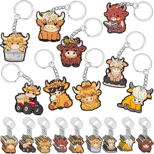 36 Pcs Highland Cow Party Favors Keychains Bulk Highland Cow Lover Gifts Cute Cows Charm Accessories for Women Men Birthday Decoration