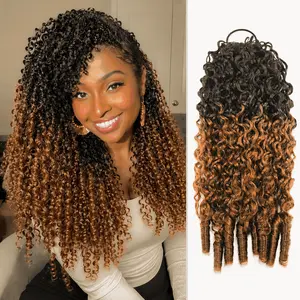 【New Color】T1B/30 Burmese Curly Crochet Human Hair P4/27 Highlight &Natural Black  Chocolate Brown Human Hair Extensions Miracle Knots Pre-Separated 50g/Pack-Knotless Boho Braids, 4-5 Packs for Full Head