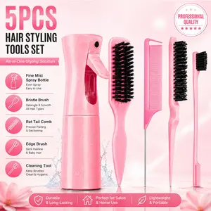 Hair Styling Tools Set with Bristle Brush, Rat Tail Comb & Edge Brush, Professional Hair Sectioning, Slick Back, Braiding, Detangling & Hairline Styling Kit for Salon & Daily Use