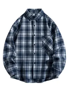 Y2K Vintage Classic Checked Plaid Button Shirt for Men, Oversized Long Sleeve Casual Top, Spring & Fall Wear, Stylish and Comfortable