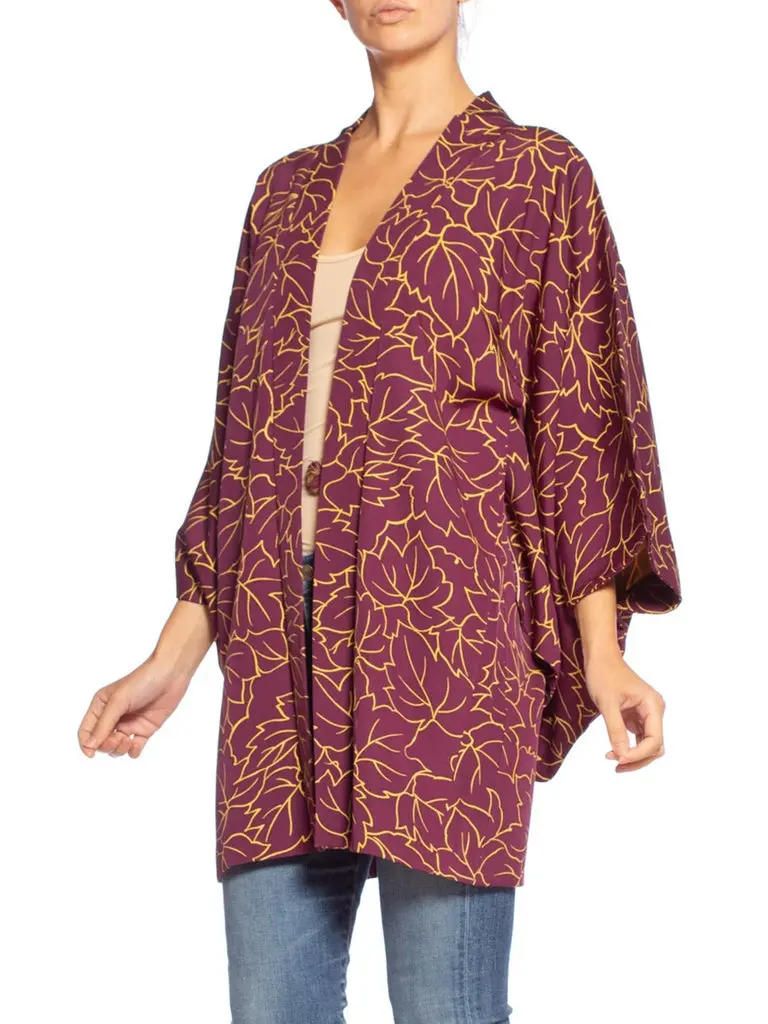 1950S Egg Plant Purple & Cream Japanese Kimono Silk