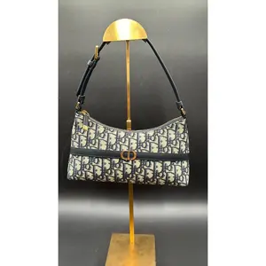 Pre-owned Leather Luxury Bags & Accessories Christian Dior 30 Montaigne Mini Hobo Bag, Blue Oblique Jacquard Date Code: 46MA1215. Entrupy ID: DTGXVBQ.
