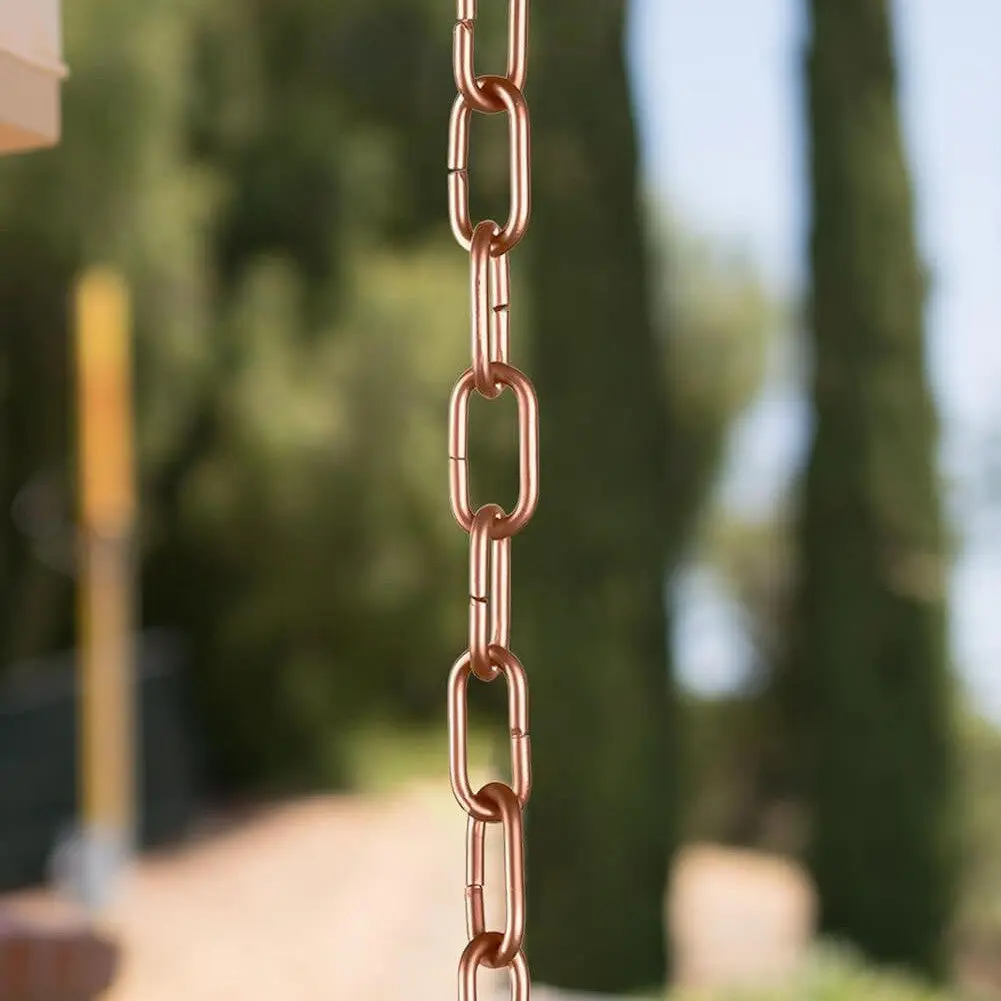 Aluminum Traditional Link Rain Chain Replacement Downspout for Gutters, Brushed Copper Finish