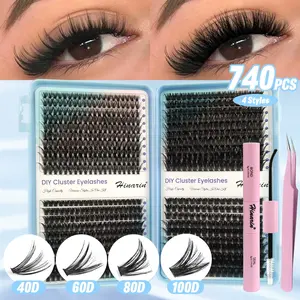 Lash Clusters Book Lash Clusters Kit With Bond & Seal And Tweezers Eyelash Fixer Eyelashes Lash Clusters Extension Kit Eyelash Extension Kit Eyelashes 740 Pcs 40D60D80D100D D Curl 9-15mm Mixed Length