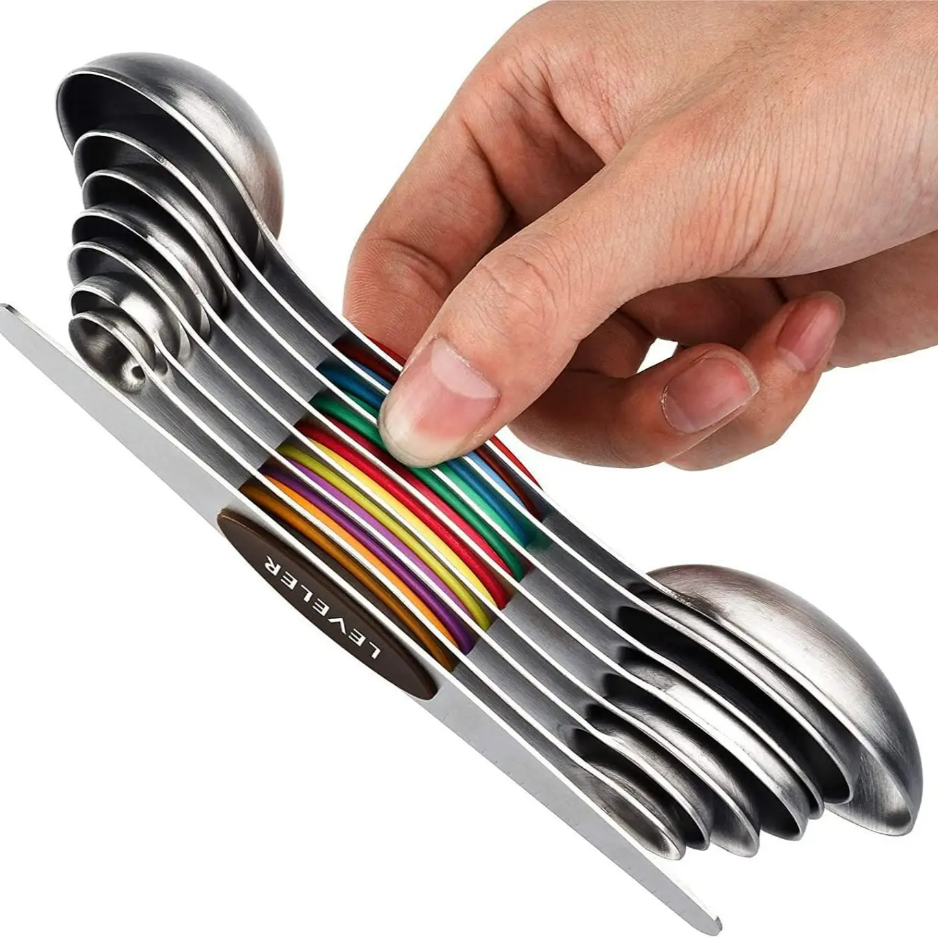 Stainless Steel Magnetic Measuring Spoons Set - Dual Sided, Stackable, Adjustable Utensils with Leveler for Dry & Liquid Ingredients, Kitchen Gadget
