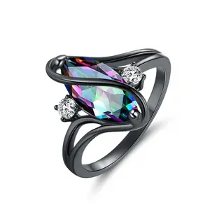 GEMSME 2CT Rainbow CZ/Opal Marquise Rings for Women Cocktail Promise Eternity Band Party Birthday Gifts Fashion Jewelry R-0350-B