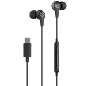 JLab JBuds Pro USB-C Wired Earbuds with 10mm Sound Drivers, Silicone Gel Tips, and Cush Fins, Black, Premium Audio, Electronic Headphone