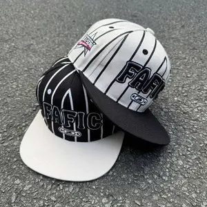 FAFIC Pinstripe Snapback Cap – Unisex Streetwear Flat Brim Embroidered Baseball Hat