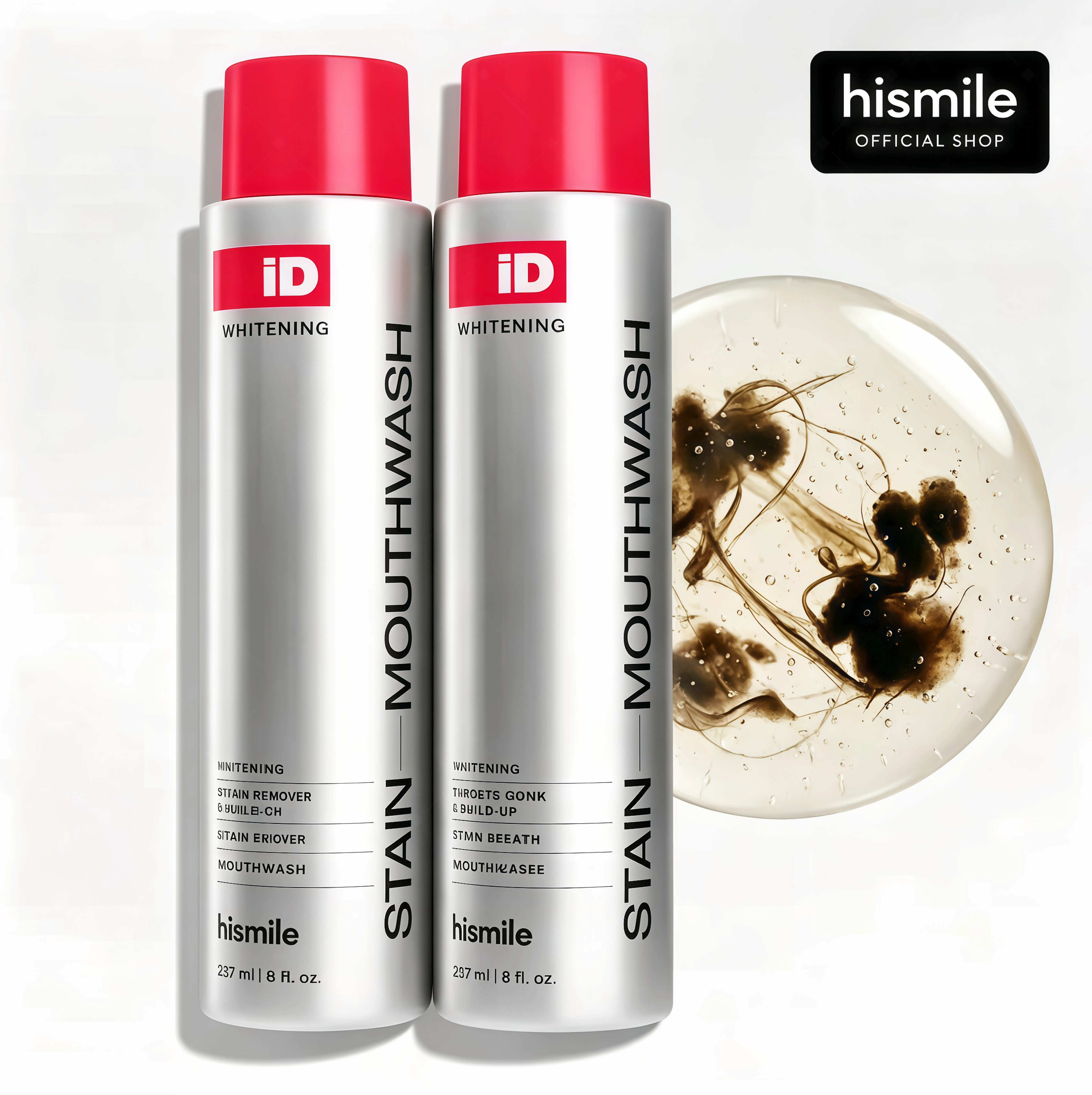 2 Piece Hismile iD Stain Whitening Mouthwash for White Teeth ND, Freshens Breath with Essential Oils 237ml Daily