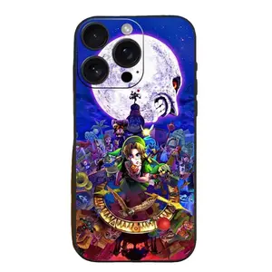 Zelda-themed liquid phone case, compatible with iPhone 17, 16, 15, 14, 13, and 12 models, black soft case.