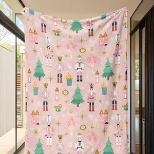 Comfortable Nutcracker Christmas Blanket, Soft Flannel Throw, Holiday Design, Ballet Dancer Pattern, Multi-Use