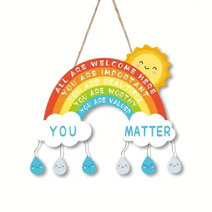 Rainbow Wooden Hanging Decor Set, Inspirational Rainbow Wood Wall Decoration, Room Decor, Multicolor Rainbow Classroom Decor