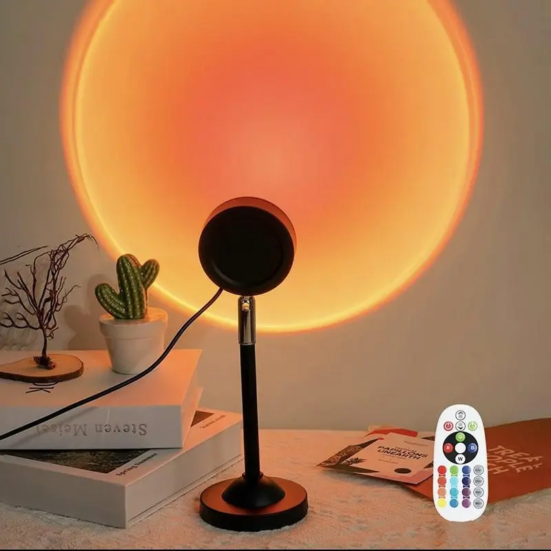 Sunset Projection Lamp, Aurora Projector Lamp, Decorative Atmosphere Lamp, RGB 16 Color Changing Ambient Light with Remote Control, USB Powered Table Lamp for Home Bedroom Decor, Photography, Selfie, Adjustable Brightness & Atmosphere Lights