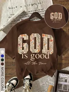 Unisex Christian Faith T-Shirt God Is Good All the Time Floral Print Short Sleeve Top for Men Women Casual Fashion Streetwear Worship
