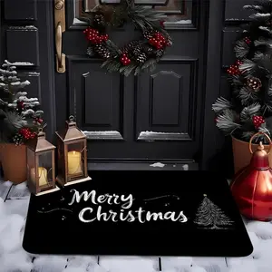 One Piece of Contemporary Bath Rug And Doormat Featuring a Merry Christmas Design with a Tree, Suitable for Decorating Bedrooms, Living Rooms, Kitchens, And for Indoor Holiday Celebrations During Autumn, Winter, Halloween, Thanksgiving