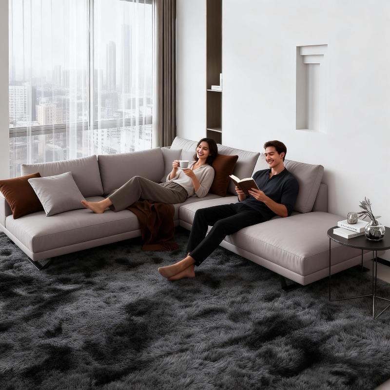 Non slip 10x14 ft super soft fluffy bedroom rug modern plush living room area rug in blacklight gray dark gray Thanksgiving home gift