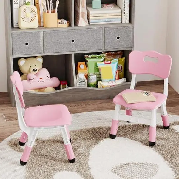 GARVEE Adjustable Kids Chair with 3 Height Levels - Durable Plastic Toddler Seat for Boys and Girls Ages 2-6, Ideal for Home, Classroom and Nursery Pink