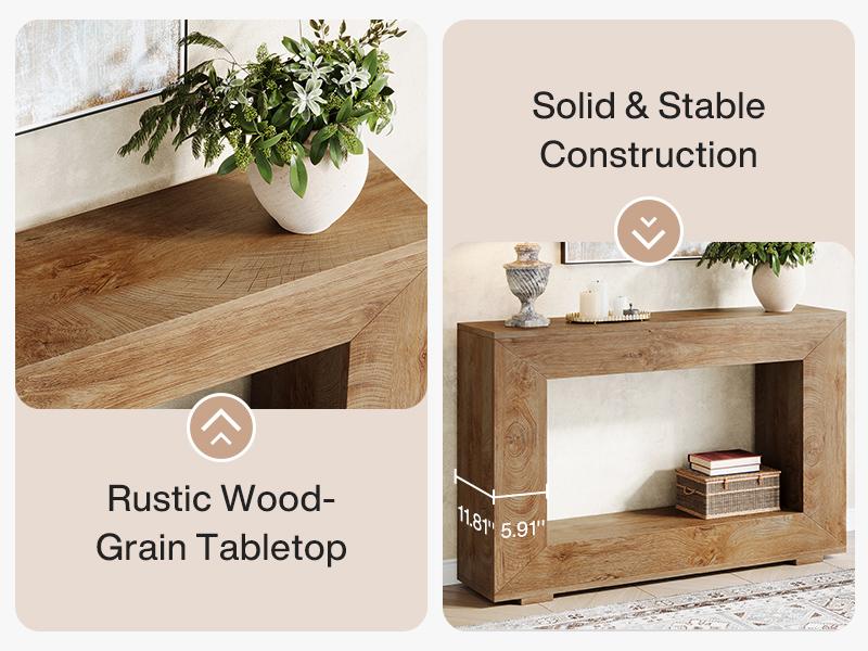 Tribesigns Rustic Farmhouse Console Table with Large Storage Space for Living Room, Hallway, Stairway - Solid Wood Entryway Table
