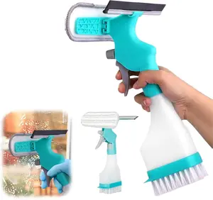 Multi function glass cleaner 4 in 1 Window Cleaner Tool with Squeegee & Sprayer, 10" Streak-Free Scraper Kit, Portable Multifunction Refillable Bottle for Glass/Shower/Car (Blue)