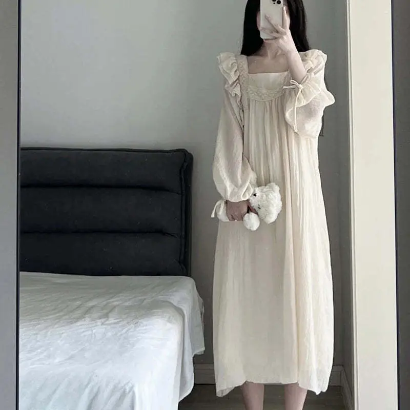 Lace Nightgown Sleepwear Women Korean Ruffles Night Dress Spring One Piece Pajamas Long Sleeve Square Collar Home Wear 2024 New - TikTok Shop Lace Nightgown Sleepwear Women Korean Ruffles Night Dress Spring One Piece Pajamas Long Sleeve Square Collar Home Wear 2024 New - TikTok Shop
