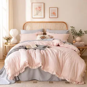 Blush Pink Comforter Set Queen – Soft Microfiber, Lightweight All Season Bedding, Ruffle Shabby Chic Aesthetic, Breathable Cozy Bed Set with 2 Pillow Shams, Machine Washable