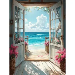 Scenery Stamped Cross Stitch Kits for Adults, Landscape Beach Needlepoint Counted Cross Stitch Kits for Beginners, Prestamped Pattern Needlepoint Kit Crafts for Home Decor Gifts 12X16 Inch.
