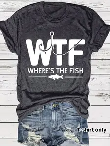 Women's Summer Casual Fishing Print T-Shirt, Round Neck Short Sleeve Top, Comfortable Breathable Fashion Tee, S-Xxl Sizes Available